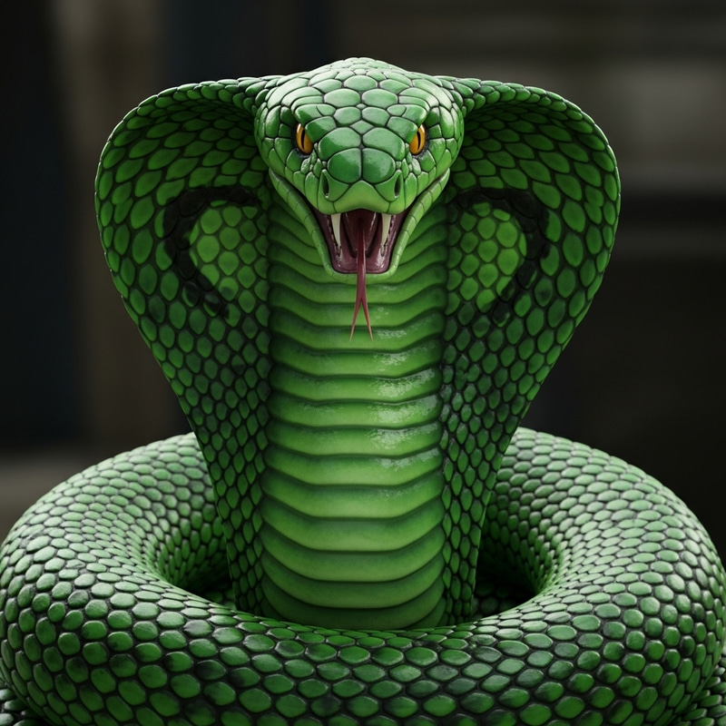 3D Furious Green Cobra in Attack Position 3D Furious Green Cobra in Attack Position