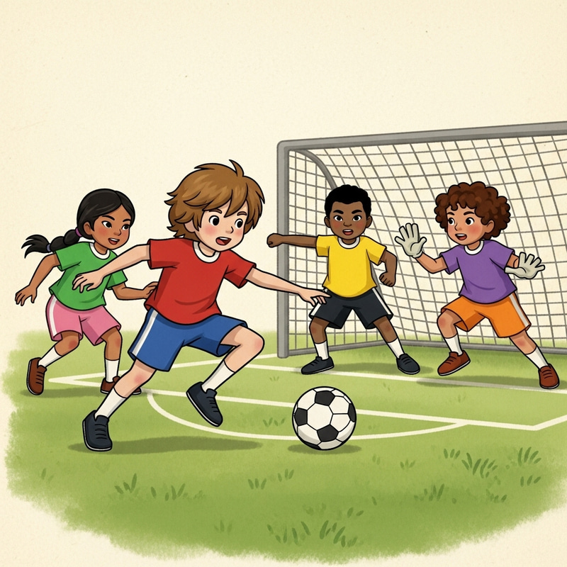 Children Playing Soccer in Whimsical Animation Style Children Playing Soccer in Whimsical Animation Style