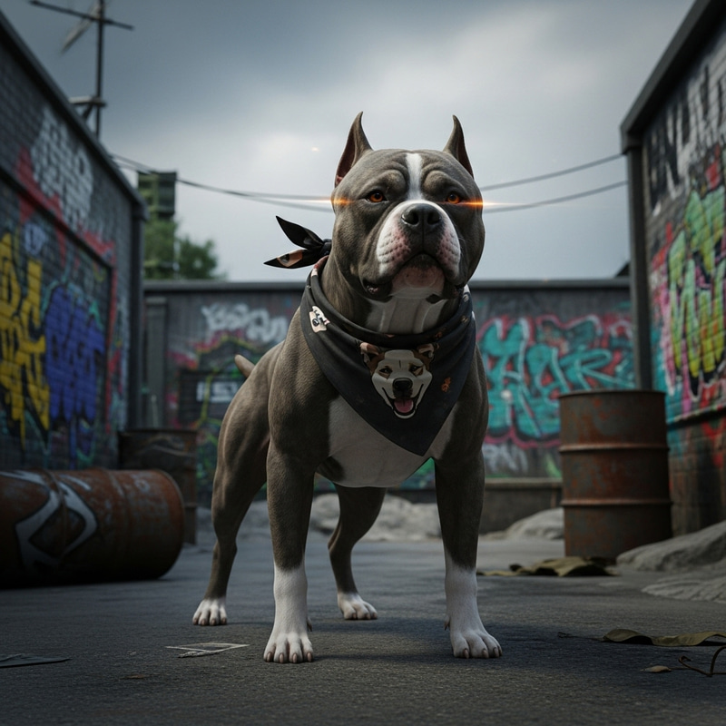 Thug Dog with Bandana on Urban Street Thug Dog with Bandana on Urban Street