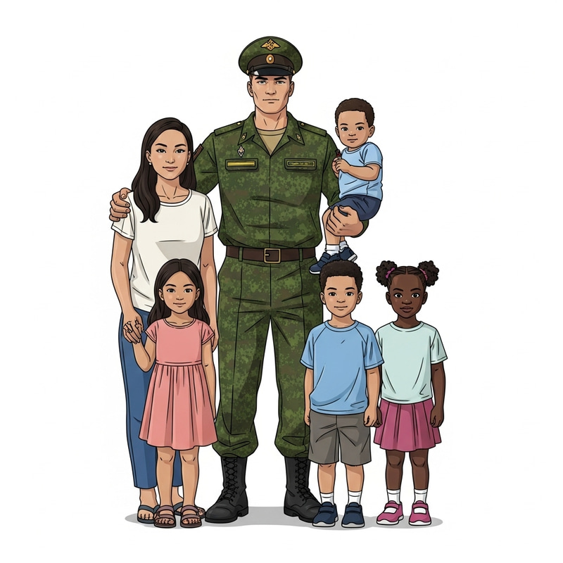 Russian Military Man with Family: Wife, Daughters, Son Russian Military Man with Family: Wife, Daughters, Son