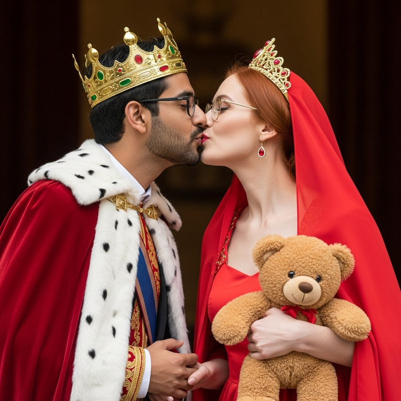 Regal Kiss: King David & Queen Bella Meet with Teddy Bear Regal Kiss: King David & Queen Bella Meet with Teddy Bear