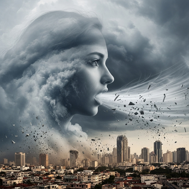 Female Stormcloud Blows Powerful Winds, City Demolished