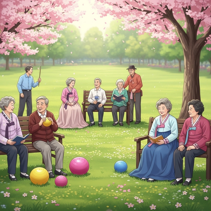 Vibrant Asian Senior Citizens at Park Gathering Vibrant Asian Senior Citizens at Park Gathering