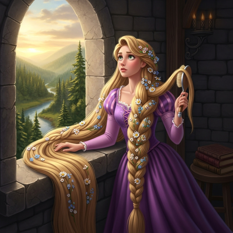 Golden-Haired Rupanzel in a Purple Dress Golden-Haired Rupanzel in a Purple Dress