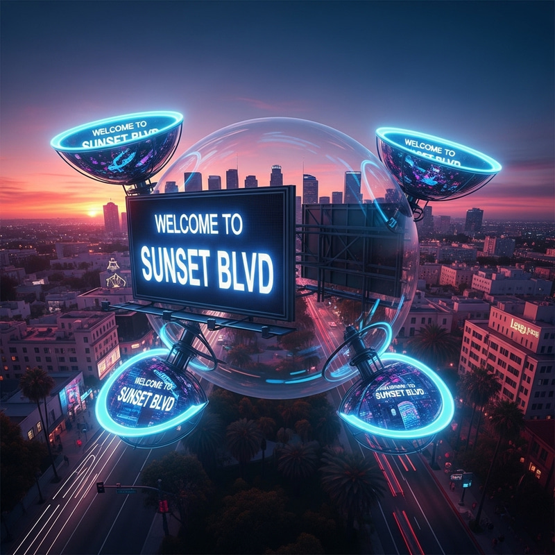 Futuristic Glass Sphere | Sunset Blvd | Cyberpunk Cityscape Futuristic Glass Sphere | Sunset Blvd | Cyberpunk Cityscape