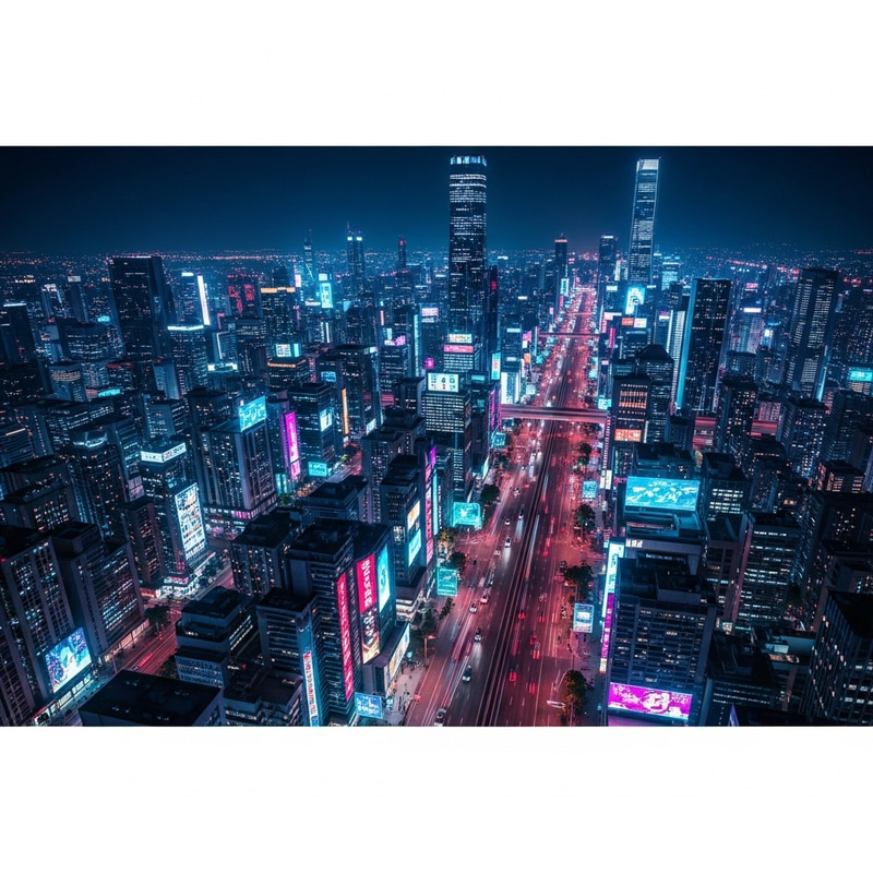 Cyberpunk Cityscape: Neon Lights & Vibrant Colors at Night
