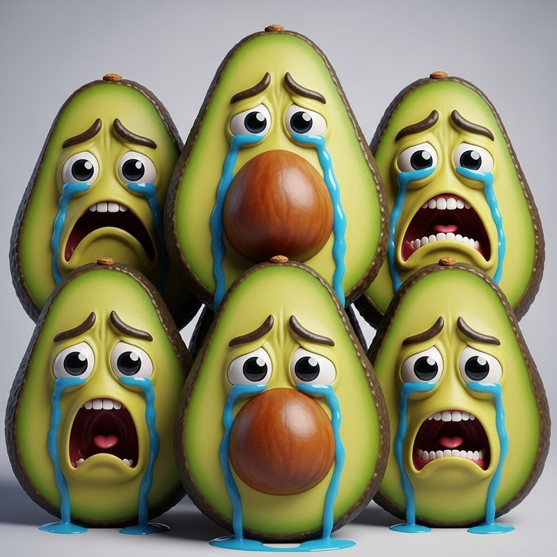 Sad Avocado Faces - Realistic and Cartoonish Sad Avocado Faces - Realistic and Cartoonish