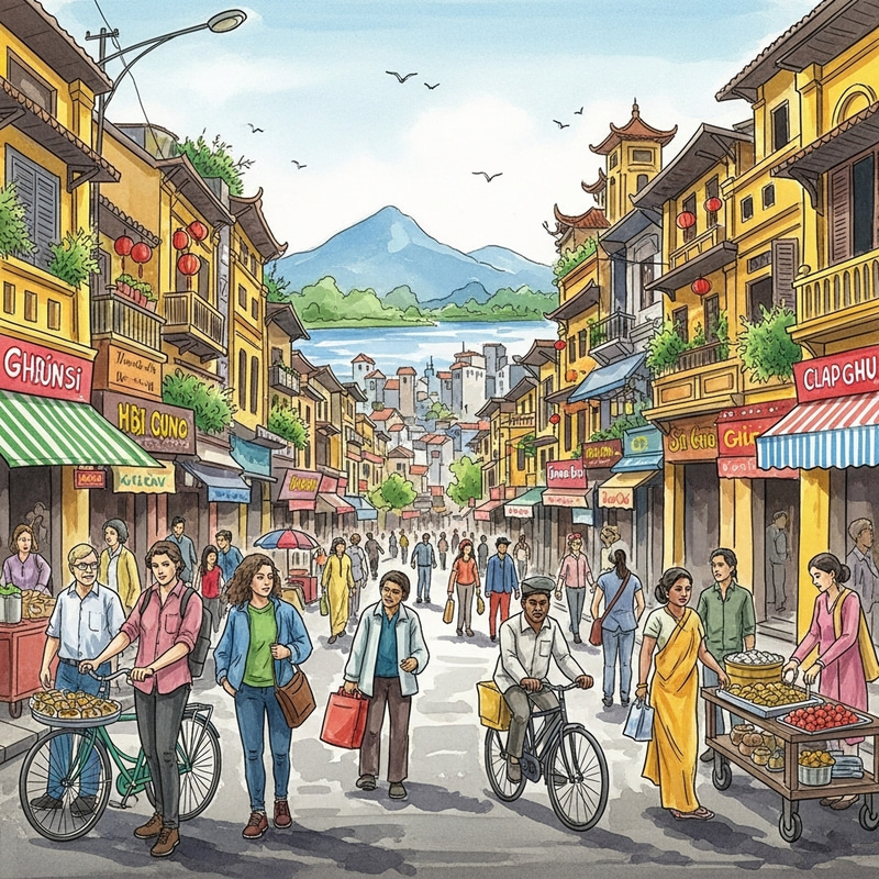 Vibrant Watercolor of Hanoi | Traditional Vietnamese Scene