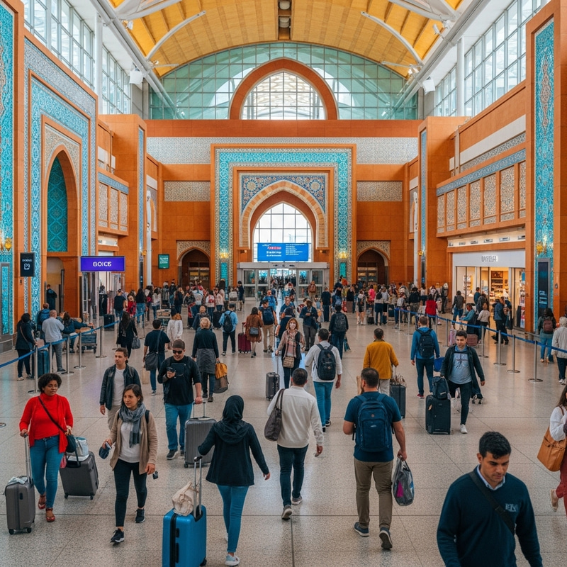 Vibrant Islamic Airport Terminal Capturing Travel Scene Vibrant Islamic Airport Terminal Capturing Travel Scene
