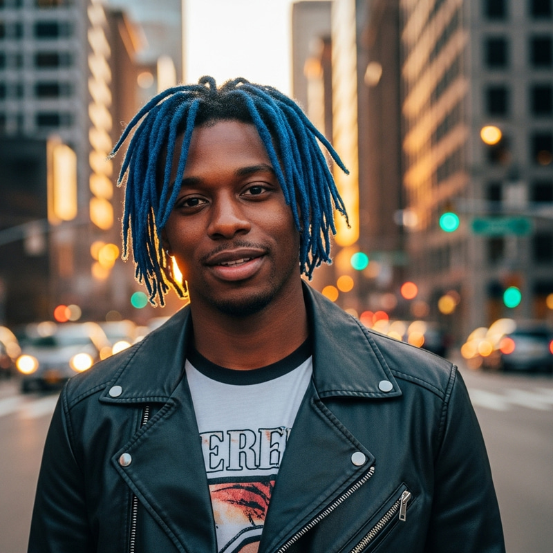Stylish Man with Blue Hair - Unique Visual Profile