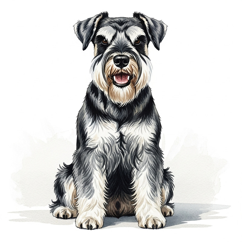 Charming Schnauzer Dry Brush Illustration