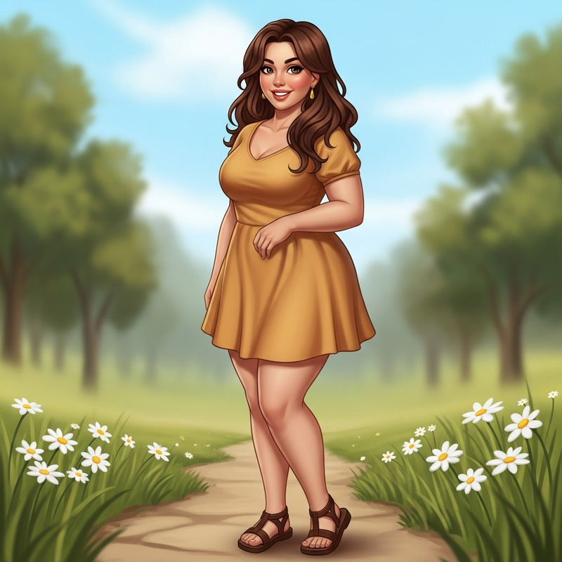 Young Woman with Full Bust in Stylish Summer Outfit Young Woman with Full Bust in Stylish Summer Outfit