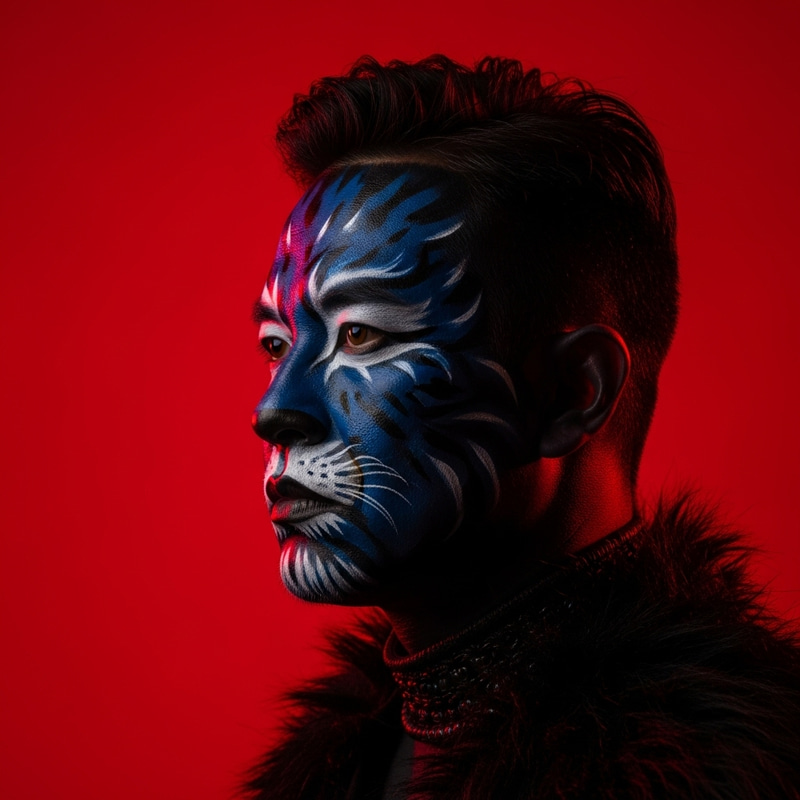 Asia Alpha Realistic Lion Warrior Chief Portrait | Tribal Panther Makeup