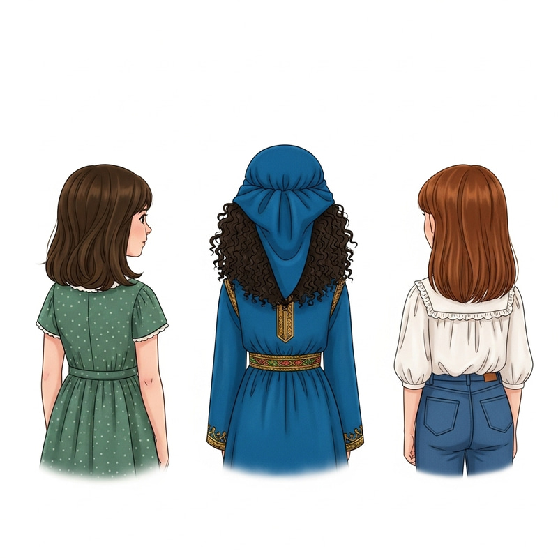 Three Diverse Girls with Different Ethnicities Back View Three Diverse Girls with Different Ethnicities Back View