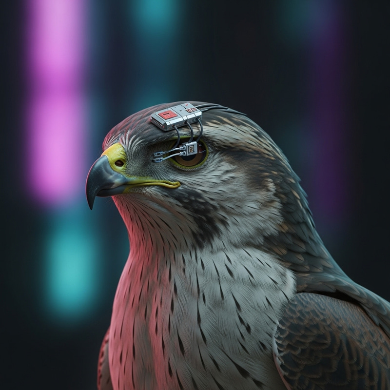 Cybernetic Hawk with Microchip: Futuristic Cyberpunk Symbol Cybernetic Hawk with Microchip: Futuristic Cyberpunk Symbol