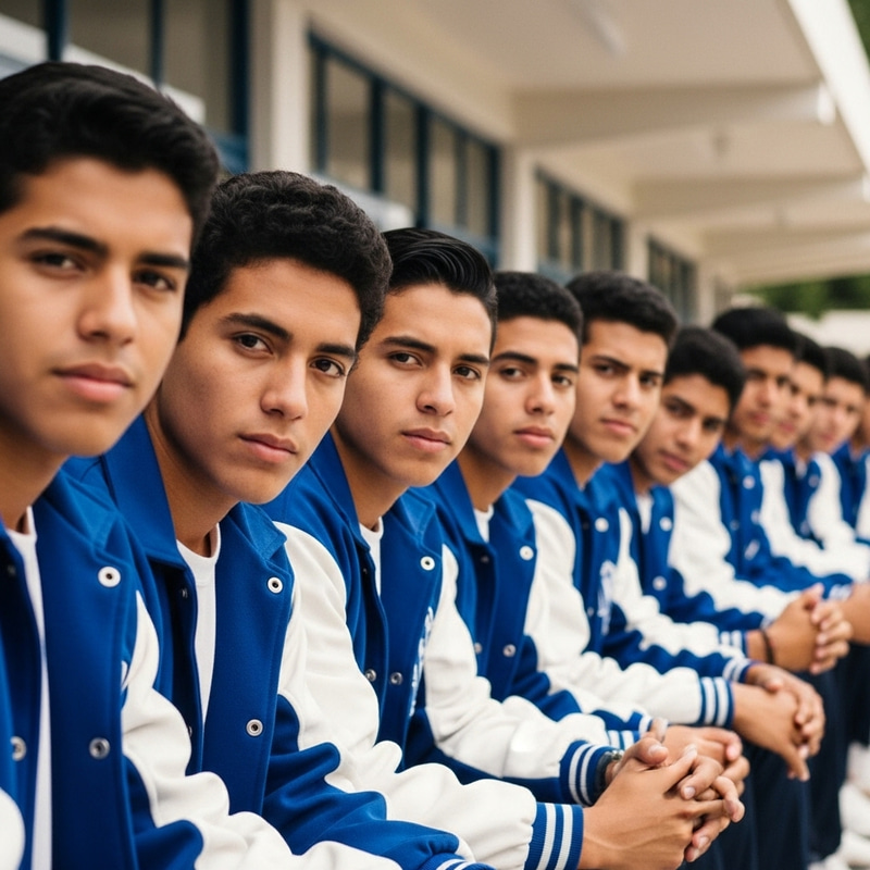90s El Salvador High School: Male Students in Blue & White Jackets 90s El Salvador High School: Male Students in Blue & White Jackets