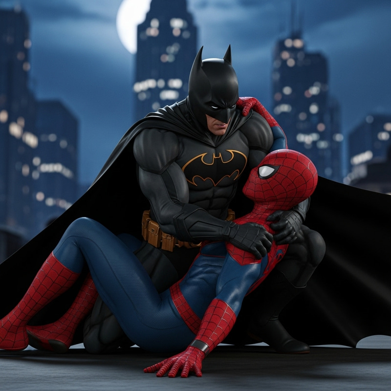Epic Battle: Batman Defeats Spiderman in Urban Showdown Epic Battle: Batman Defeats Spiderman in Urban Showdown