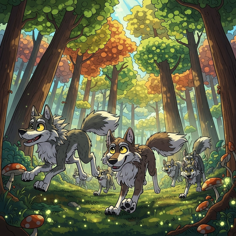 Cartoon Wolves in Forest | Pack of Wolves Cartoon Wolves in Forest | Pack of Wolves