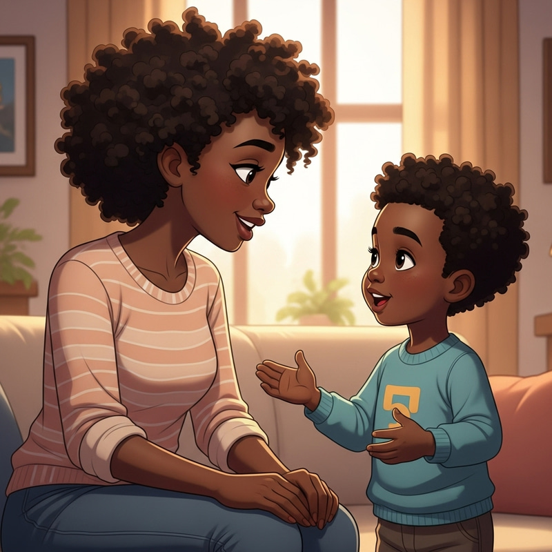 Heartwarming Cartoon: Young Black Mother & 5-Year-Old Son Heartwarming Cartoon: Young Black Mother & 5-Year-Old Son
