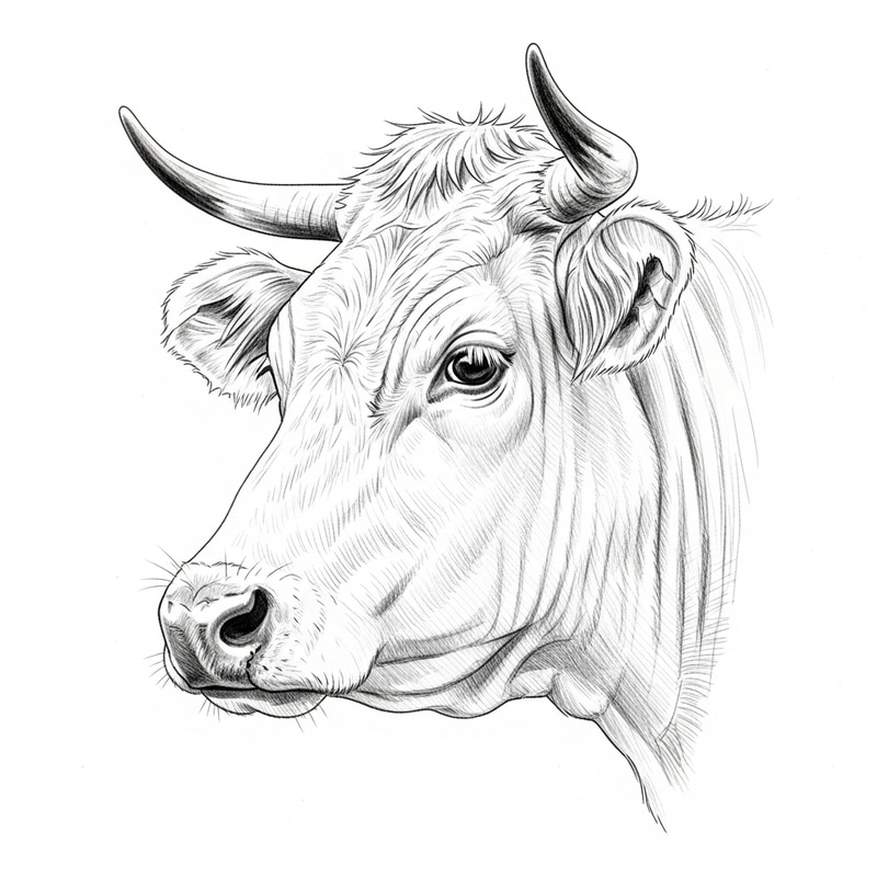 Detailed Cow's Head Sketch - Realistic Side View Drawing Detailed Cow's Head Sketch - Realistic Side View Drawing