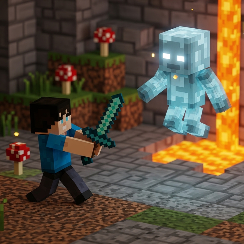 Minecraft 3D Art: Steve vs Herobrine Battle Scene Minecraft 3D Art: Steve vs Herobrine Battle Scene