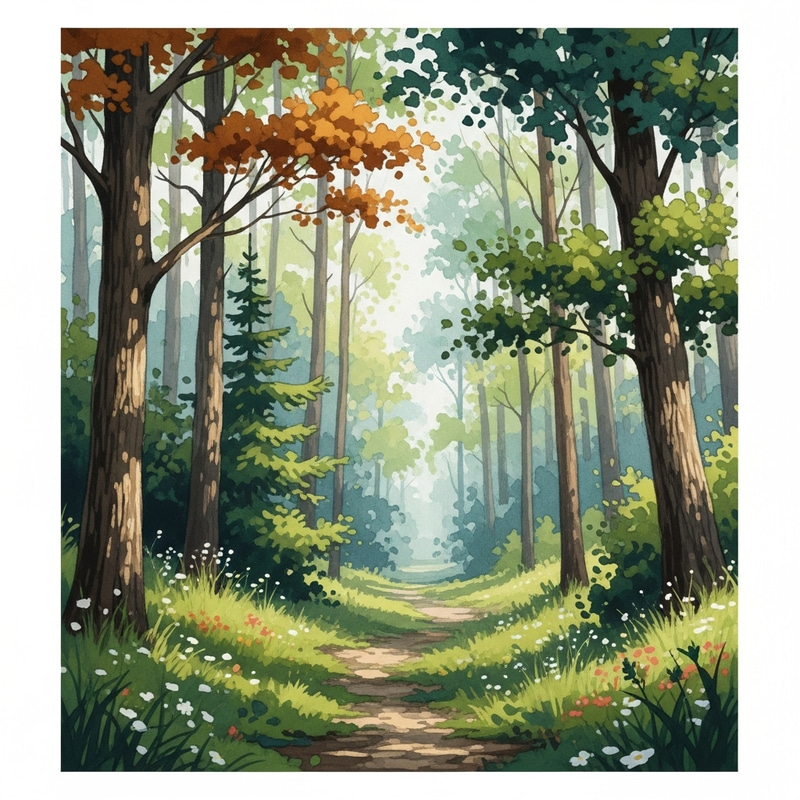 Tranquil Serene Forest Watercolor Art