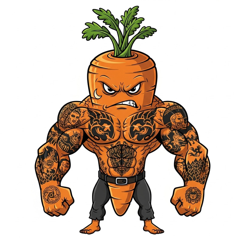 Brutal Tattooed Carrot: Fierce Cartoon Character Brutal Tattooed Carrot: Fierce Cartoon Character
