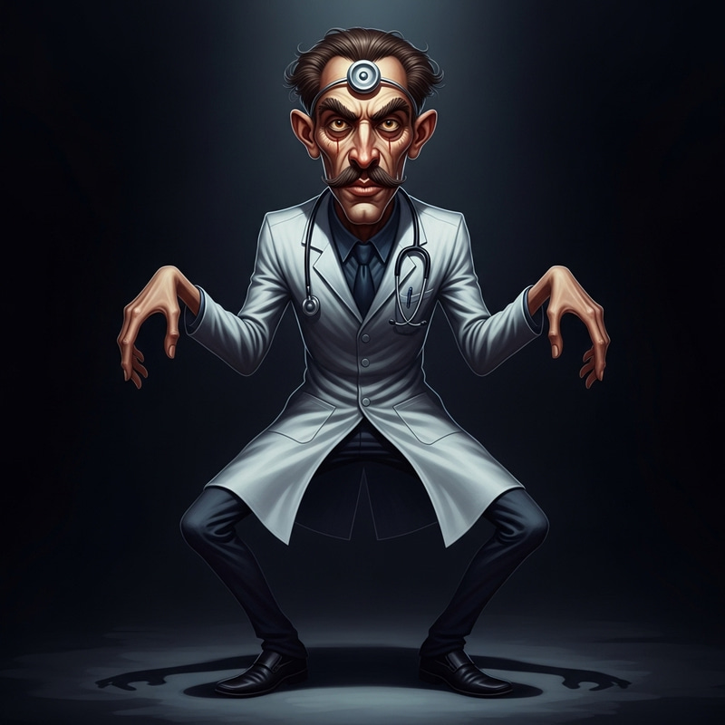 Distorted Gothic Art: Unique Human Figure in Lab Coat