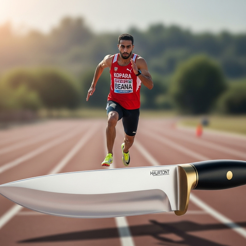 Adventurous Middle-Eastern Athlete on Enormous Knife Blade Adventurous Middle-Eastern Athlete on Enormous Knife Blade