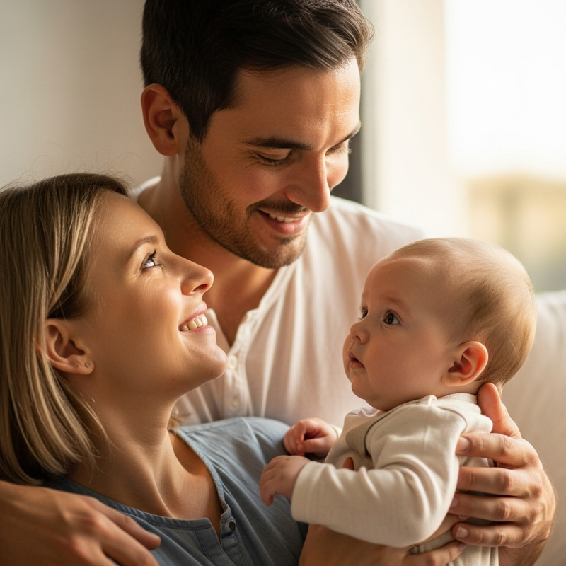 Loving Father with 6-Month-Old Daughter and Wife on Her Birthday Loving Father with 6-Month-Old Daughter and Wife on Her Birthday