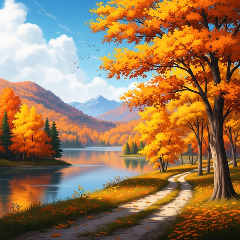 Vibrant Autumn Landscape | Digital Painting Fusion Vibrant Autumn Landscape | Digital Painting Fusion