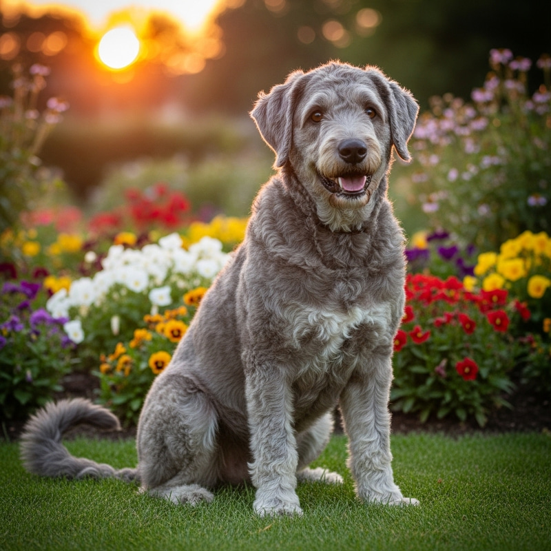 Charming Grey Chartreux Dog in Beautiful Garden