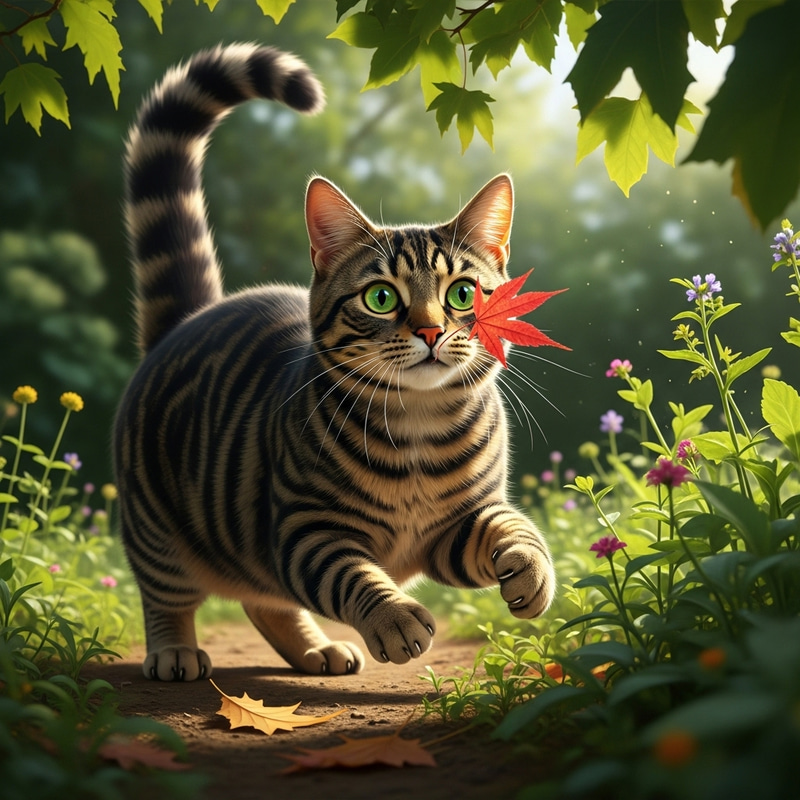 Adorable Tabby Cat Playing Outdoors