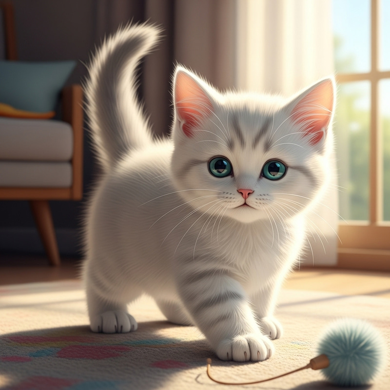 Cute Fluffy Kitten | Bright Teal Eyes & Playful Posture Cute Fluffy Kitten | Bright Teal Eyes & Playful Posture