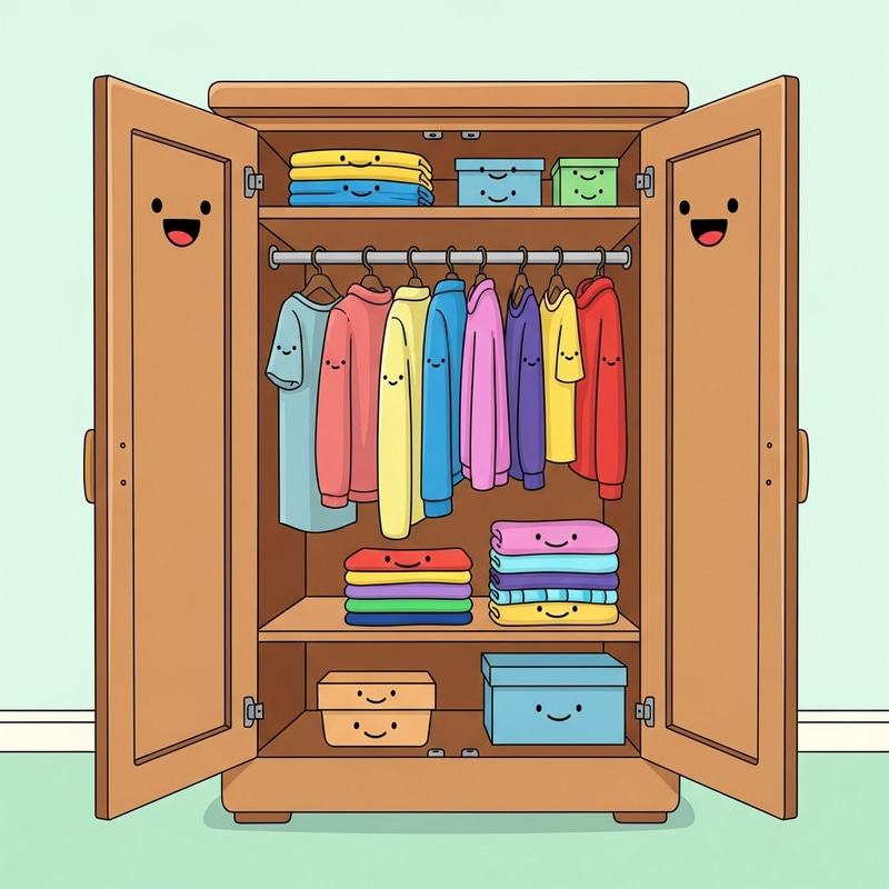 Enchanted Wardrobe: Colorful Clothing Organization in Cartoon World Enchanted Wardrobe: Colorful Clothing Organization in Cartoon World