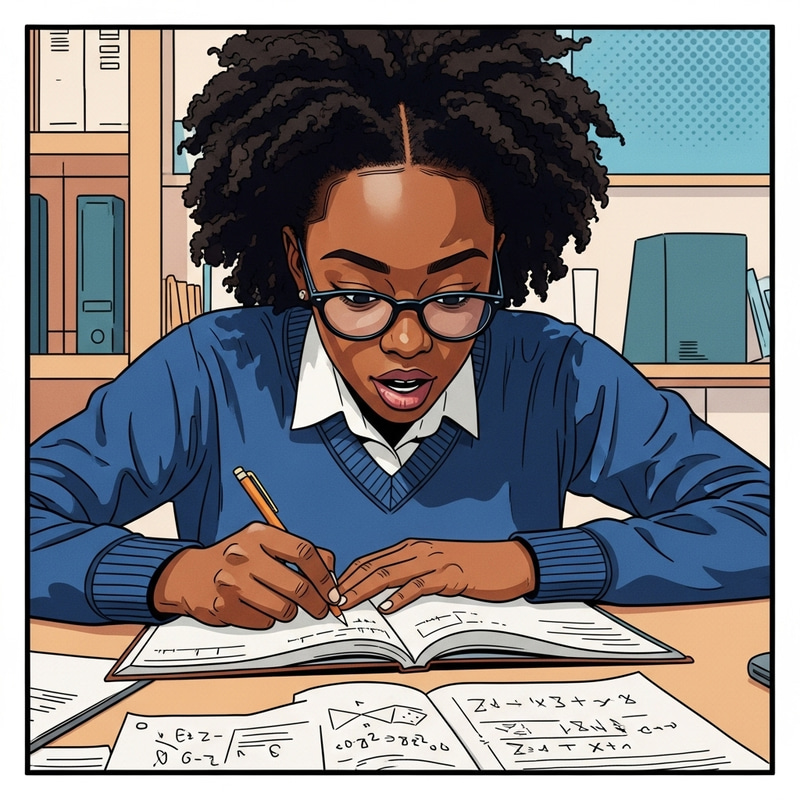 Young Student Immersed in Math Lesson with Vibrant Comic Style | Focused Expressions