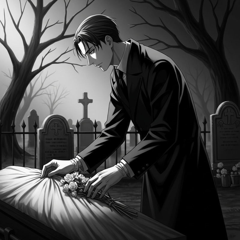 Solemn Undertaker in Anime Style | Black and White Art Solemn Undertaker in Anime Style | Black and White Art