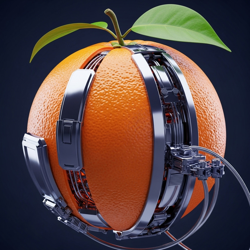 Futuristic Automated Orange | Macro Lens Details & Glossy Textures Futuristic Automated Orange | Macro Lens Details & Glossy Textures