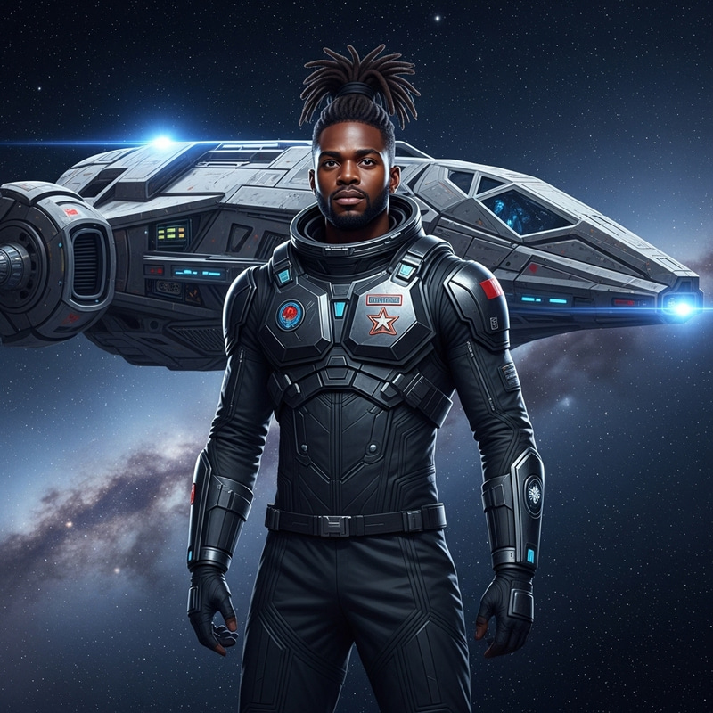 Embodiment of Cosmic Elegance | Man in Futuristic Spacesuit Explores Infinite Space Embodiment of Cosmic Elegance | Man in Futuristic Spacesuit Explores Infinite Space