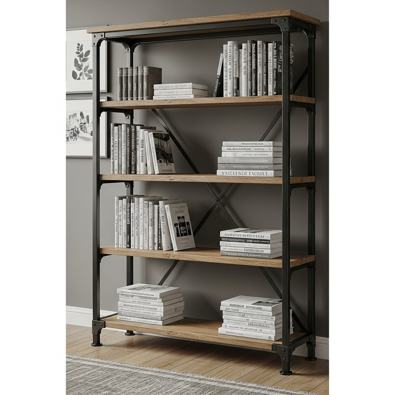 Industrial Metal and Wood Loft Bookshelf Industrial Metal and Wood Loft Bookshelf
