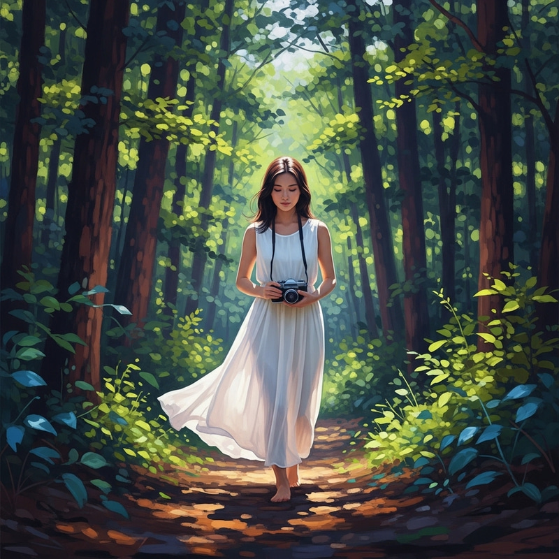 Enchanted Forest Stroll by Mysterious Asian Woman Enchanted Forest Stroll by Mysterious Asian Woman