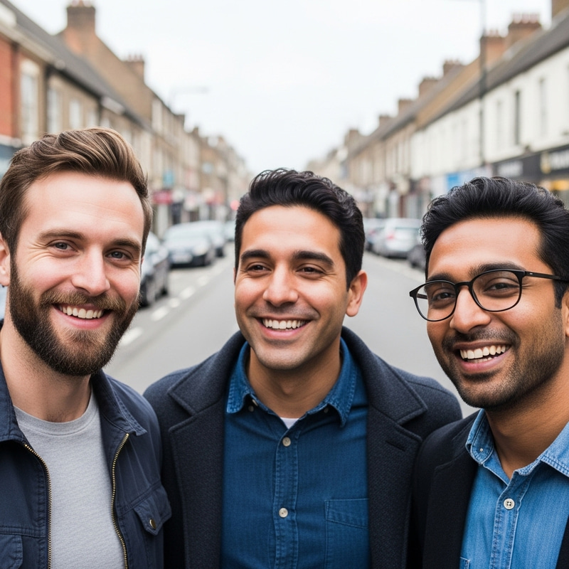 Diverse Group of Happy Men Taking a Selfie | Street Scene Diverse Group of Happy Men Taking a Selfie | Street Scene