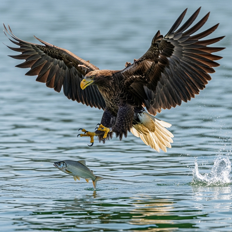 Majestic Eagle Hunts Fish in Dramatic Nature Scene Majestic Eagle Hunts Fish in Dramatic Nature Scene