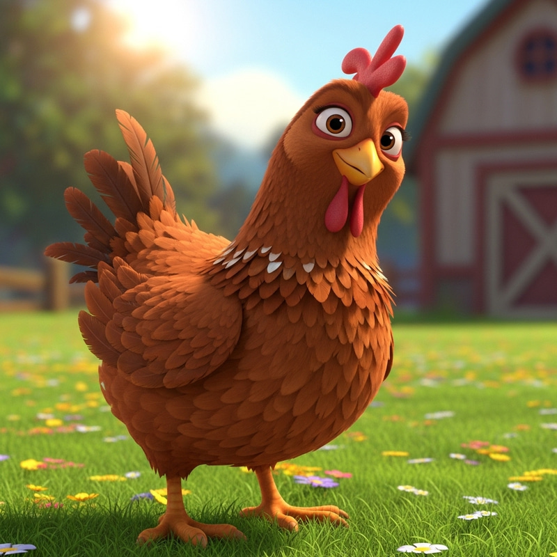 Warm Brown Hen | Family-Friendly Animated Style