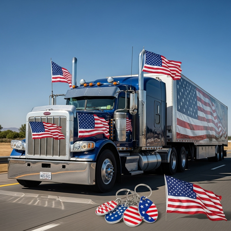 Powerful American Flag Merchandise Truck on Grand Highway Powerful American Flag Merchandise Truck on Grand Highway