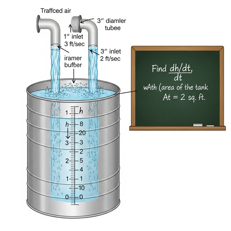 Calculating Rate of Change of Water Height in Tank with Two Inlets | Fluid Dynamics Problem Calculating Rate of Change of Water Height in Tank with Two Inlets | Fluid Dynamics Problem