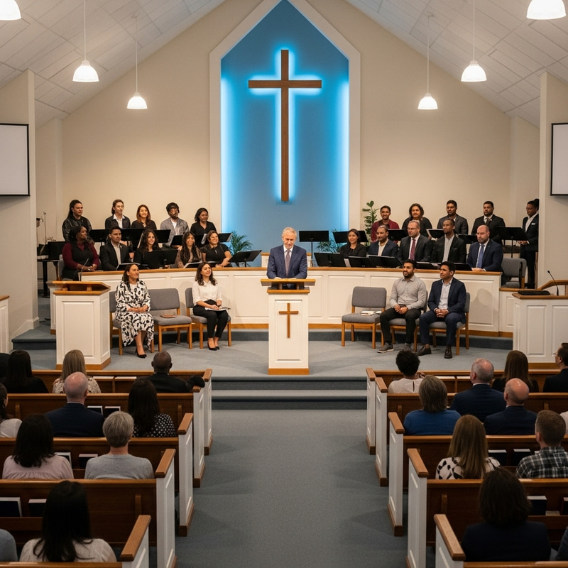 Modern Church Service with Diverse Congregation Modern Church Service with Diverse Congregation