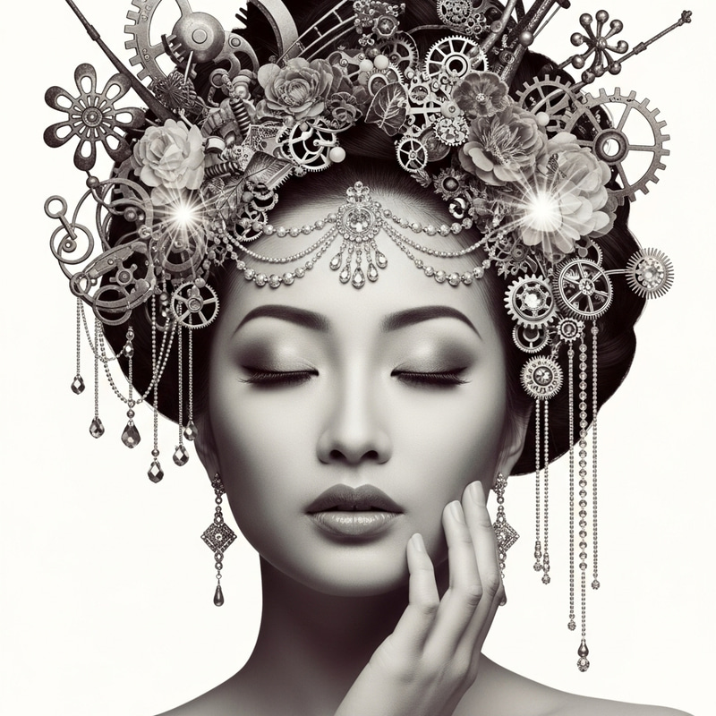 Chinese Woman in Sepia Steampunk Victorian Style Portrait