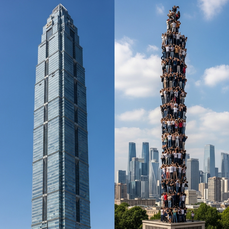 Surreal Tower of People by the World's Tallest Skyscraper Surreal Tower of People by the World's Tallest Skyscraper