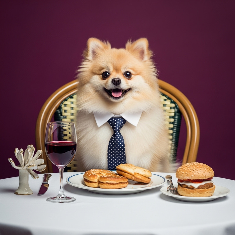 Artistic Pomeranian Dining at Chic French Restaurant